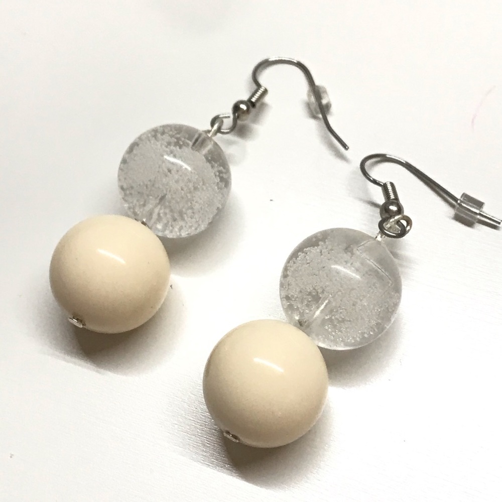 Glass dangle earrings round sphere bead handmade